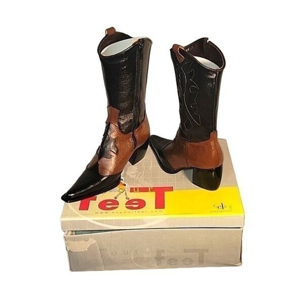 ON YOUR FEET Women's‎ Cowboy Boots Black Brown Detailed Zippered Embellished NEW